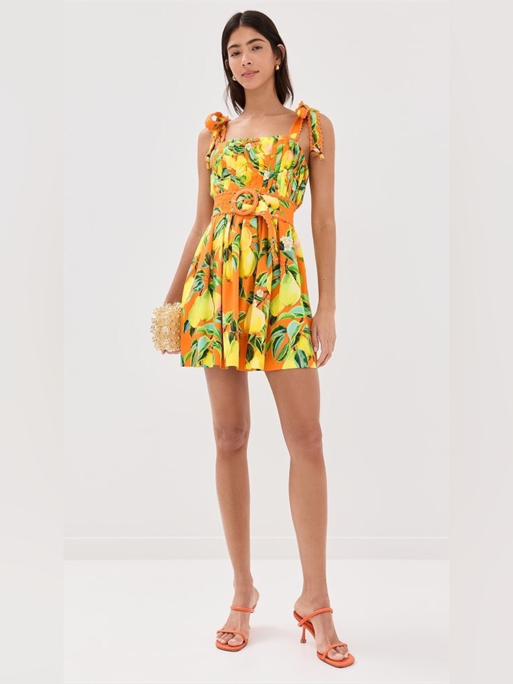 Farm Rio Orange Chic Pears Mini Dress Size Small NEW